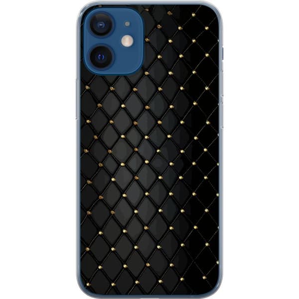 Kompatibel Mobilcover til Apple iPhone 12 Sort geometrisk ternet mønster med guldfarvede linjer og dekorative detaljer sort