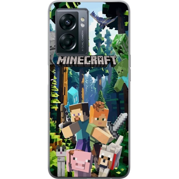 OnePlus Nord N300 Gjennomsiktig deksel Minecraft mobildeksel med skog og figurer i pikselstil
