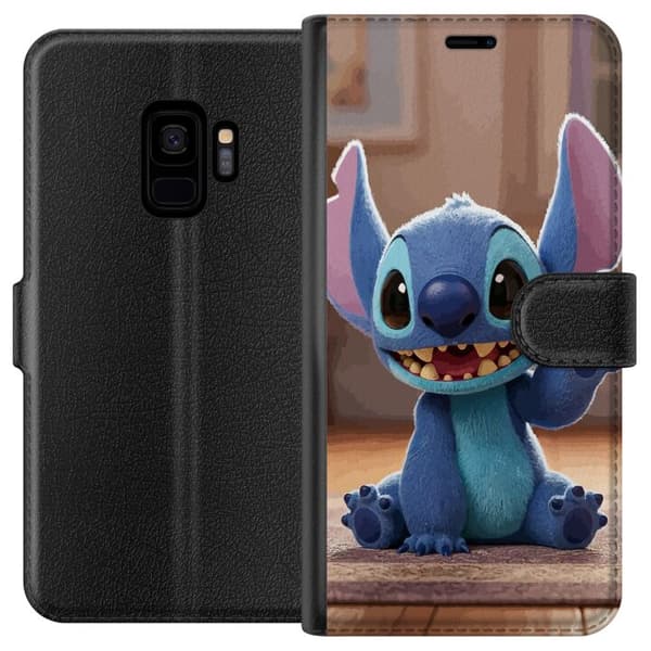 Kompatibel Tegnebogsetui til Samsung Galaxy S9 Et sødt blåt rumvæsen med store ører, der sidder og vinker blå