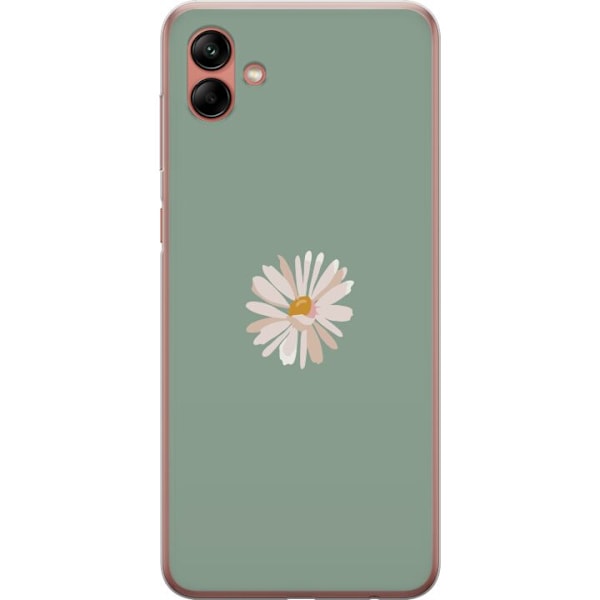 Samsung Galaxy A04 Genomskinligt Skal Grön Minimalblomma – stilren blomma på grön bakgrund
