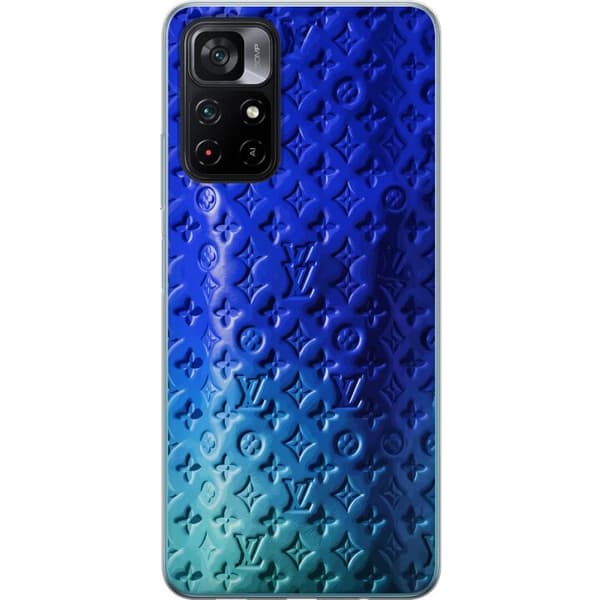 Kompatibelt Mobildeksel til Xiaomi Poco M4 Pro 5G Blått luksuriøst monogrammønster med elegant preget tekstur blå