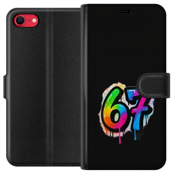 Kompatibel Tegnebogsetui til Apple iPhone SE (2020) Farverige graffitital 67 med neonfarver, farvestænk og dryppende effekt mod sort baggrund sort