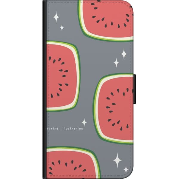 Kompatibel Tegnebogsetui til OnePlus 9 Pro Retroinspireret mønster med store vandmelonskiver og hvide stjerner på grå baggrund grå