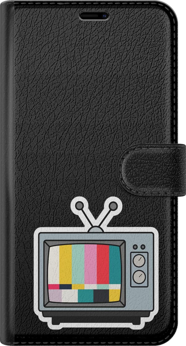 Yhteensopiva Lompakkokotelo Apple iPhone 14 Harmaa testikuvanäyttö - Harmaa kuva-aihe, jossa on harmaa televisio ja väritestikuva. harmaa