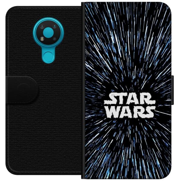 Kompatibel Tegnebogsetui til Nokia 3.4 Star Wars-logo med hyperspace-stjerner i ikonisk sci-fi-design sort