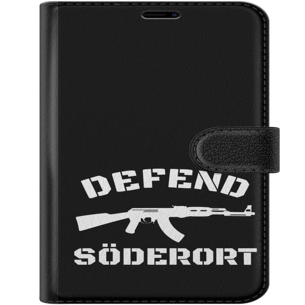 Kompatibel Tegnebogsetui til Apple iPhone Duo Sort Söderort - hvidt områdeslogan og hvid våbensilhuet på sort baggrund sort