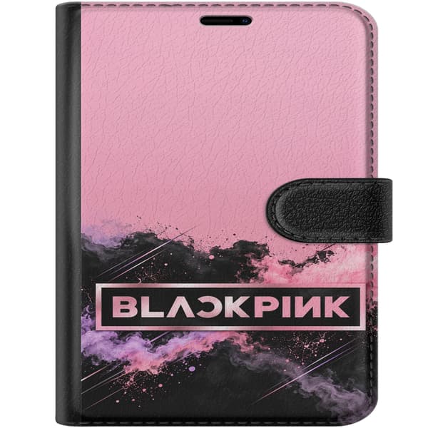Kompatibel Tegnebogsetui til Apple iPhone Duo BLACKPINK – Lyserødt tekstmotiv – Sort og lyserød BLACKPINK-tekst i en rektangulær ramme med sorte farv pink
