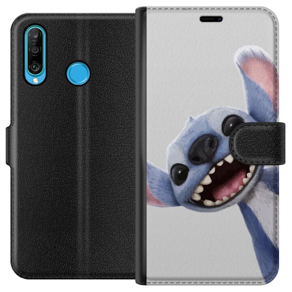 Huawei P30 lite Tegnebogsetui Stitch i fart - Kawaii-design til fans & børn