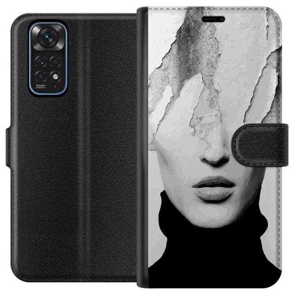 Kompatibelt Plånboksfodral till Xiaomi Redmi Note 11 Abstrakt ansikte i svartvitt grå