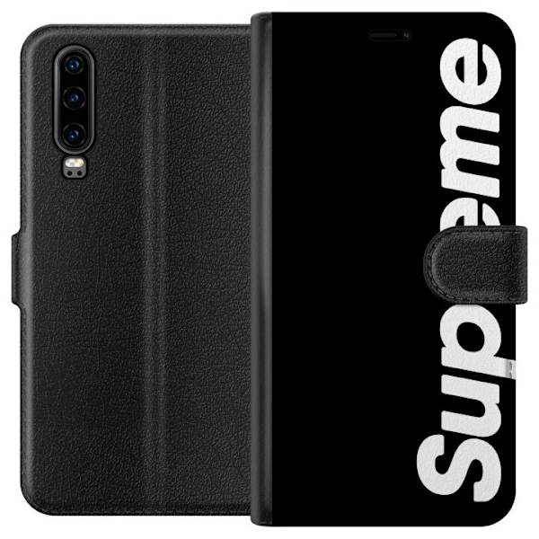 Huawei P30 Tegnebogsetui Supreme Sort Hvid Streetwear Design Klassisk Modeikon Trend Urban Stil Grafiskt Motiv Populær