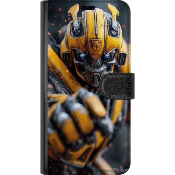 Kompatibel Tegnebogsetui til Apple iPhone 11 Pro Max Gul robot i nærbillede - robotmotiv i gult og sort gul