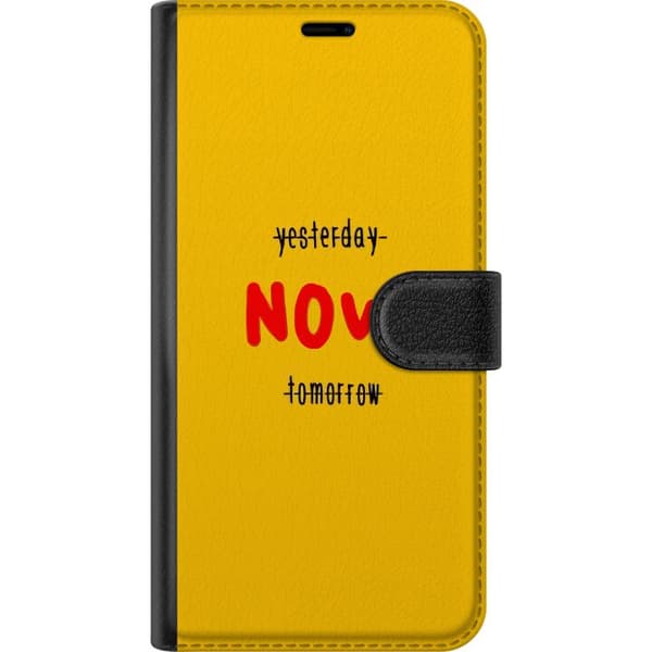Kompatibel Tegnebogsetui til Huawei P30 Motiverende tekstmotiv med overstregede Yesterday og Tomorrow samt rød tekst Now gul