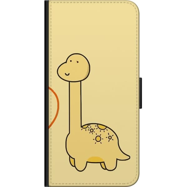 Kompatibel Tegnebogsetui til Samsung Galaxy Note 4 Minimalistisk tegnet langhalset dinosaur mod lysegul baggrund gul