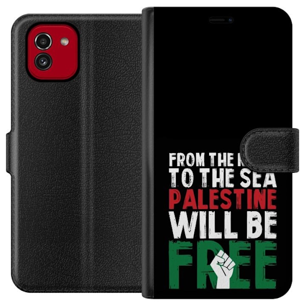 Samsung Galaxy A03 Plånboksfodral Free Palestine – politiskt statement med kraftfullt grafiskt uttryck