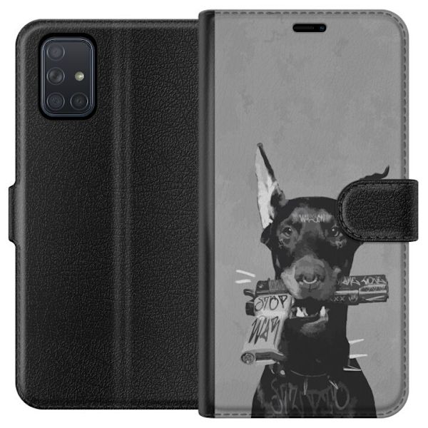 Samsung Galaxy A71 Lompakkokotelo Harmaa Koira Graafinen Suunnittelu Kovan Eläinaiheen Katutaide Urbaani Trendi Koiran Ystävä Tyyli Suosittu Aihe