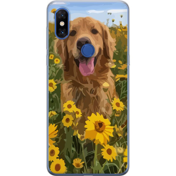 Xiaomi Mi Mix 3 Läpinäkyvä kuori Kultainennoutaja Auringonkukkapelto Koiramotiivi Luonto Kesä Suunnittelu Suosittu Koirarotu Perheen suosikki