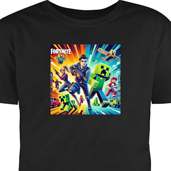 Børne T-shirt | Behagelig T-shirt til Børn Fortnite vs Minecraft sort 5-6 År