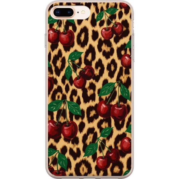Kompatibel Mobilcover til Apple iPhone 8 Plus Kirsebær leopardmønster kirsebærtryk leopardbaggrund retro rockabilly pinup-stildesign