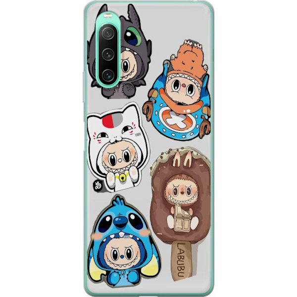 Sony Xperia 10 IV Läpinäkyvä kuori Labubu hahmokokoelma - Pop Mart Labubu The Monsters väriluulisessa muotoilussa