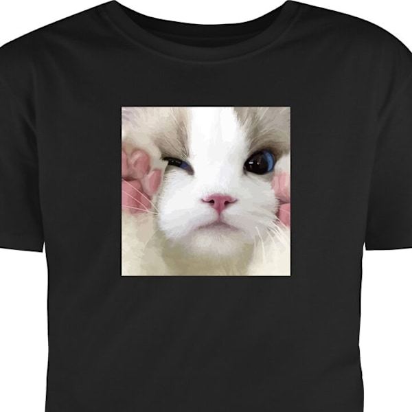 T-shirt för Vuxen | Klassisk Vuxen-T-shirt Katt Hej svart M