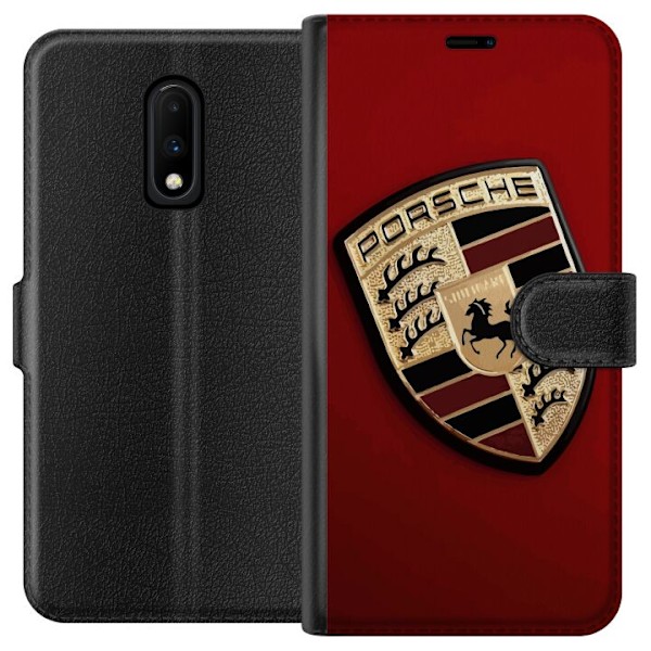 OnePlus 7 Plånboksfodral Mobilskal med stilren Porce logotyp i svartvitt