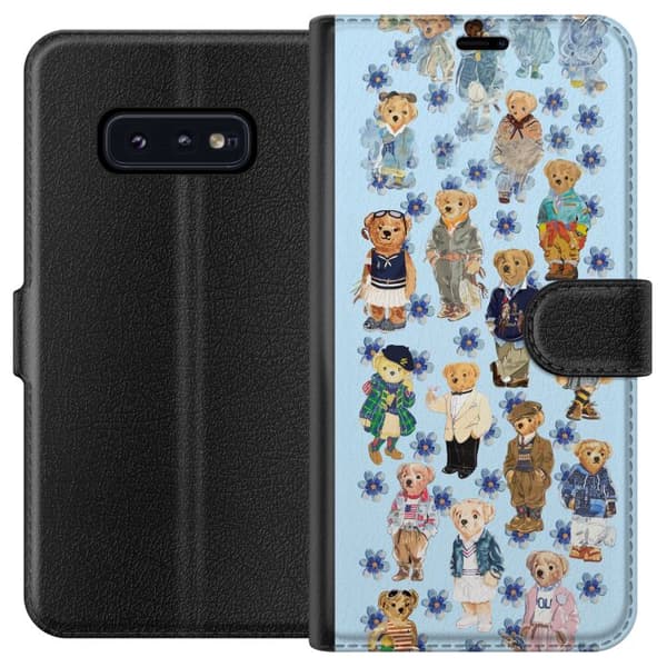 Kompatibel Tegnebogsetui til Samsung Galaxy S10e Søde bamser i trendy tøj med blå blomster blå