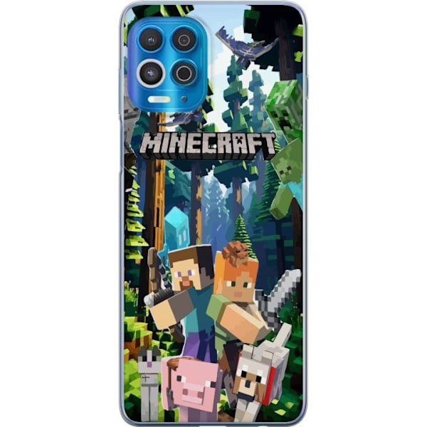 Motorola Edge S Genomskinligt Skal Minecraft mobilskal med skog och figurer i pixelstil