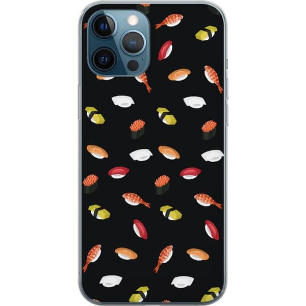 Kompatibel Mobilcover til Apple iPhone 12 Pro Mønster med sushi, nigiri, rejer og rogn mod sort baggrund sort