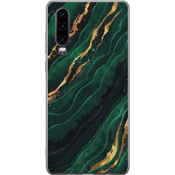 Huawei P30 Gennemsigtig cover Marmor Guld Grøn