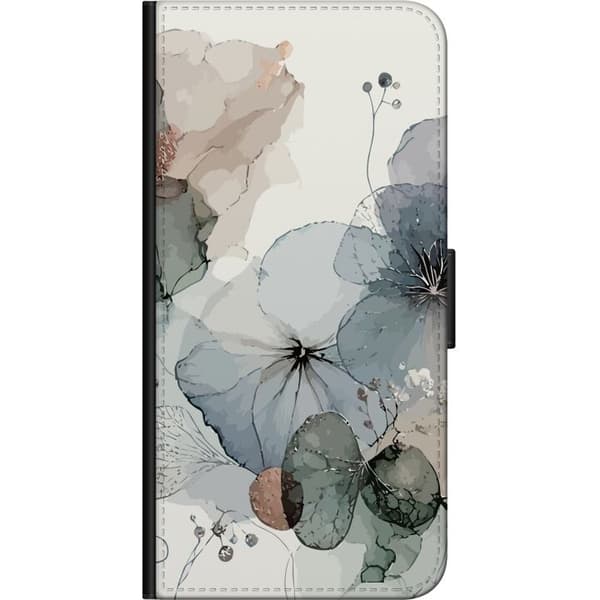 Kompatibel Tegnebogsetui til Nokia 3.4 Blågrønne abstrakte blomster med fine botaniske detaljer og elegante linjer grøn