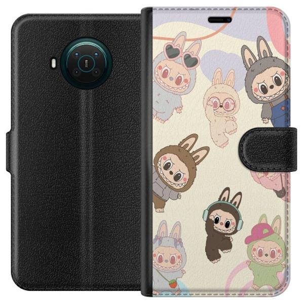 Nokia X10 Plånboksfodral Labubu Pop Mart Kollektion Motiv Figur Samling Design Populärt Art Toy Pop Mart Kreativ Grafiskt