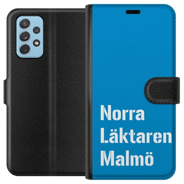 Kompatibel Tegnebogsetui til Samsung Galaxy A72 5G Minimalistisk blå tekstdesign med Malmö-tema og moderne typografisk stil blå