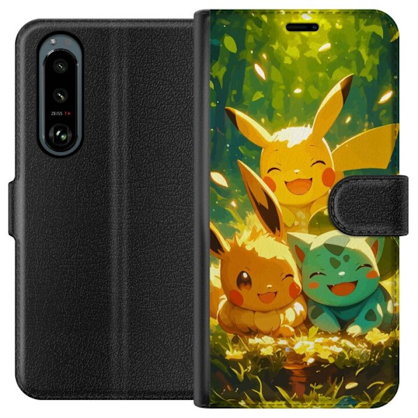Sony Xperia 5 III Plånboksfodral Pixelmonster spelstil – färgstark design för retroälskande gamers