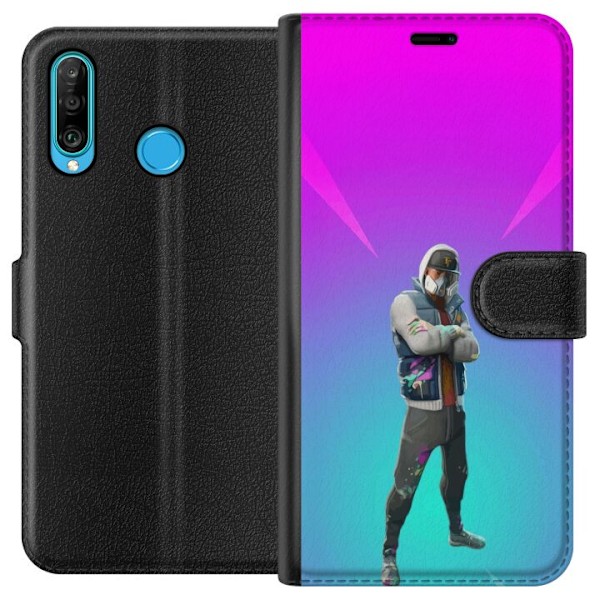 Huawei P30 lite Tegnebogsetui sort ridder fortnite