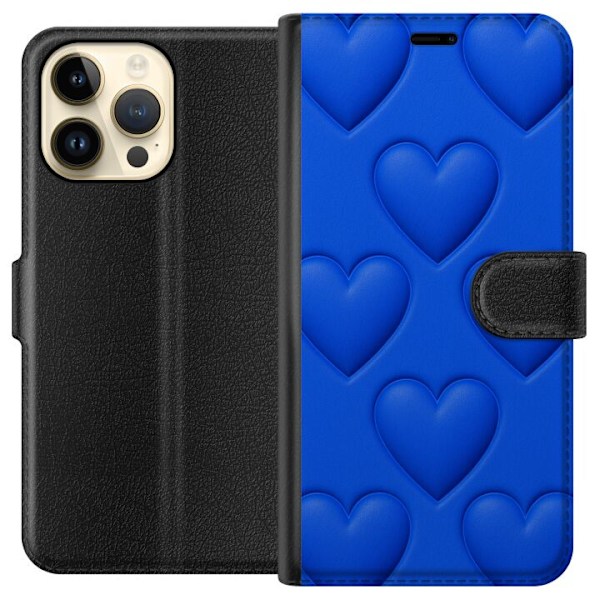 Apple iPhone 14 Pro Max Lompakkokotelo Siniset Sydämet