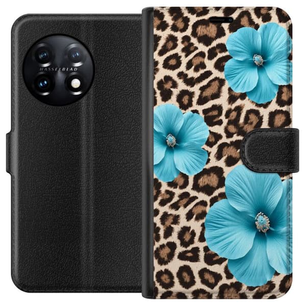 Kompatibel Tegnebogsetui til OnePlus 11R Brun blomsterleopard brun