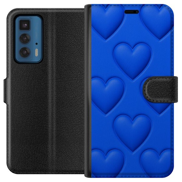Motorola Edge 20 Pro Lompakkokotelo Siniset Sydämet