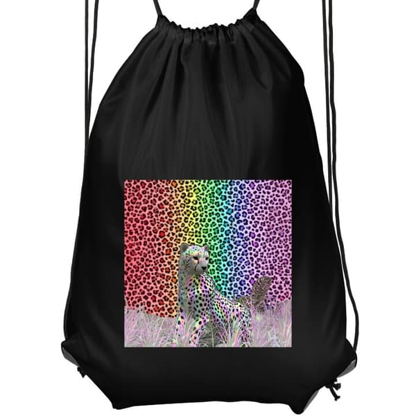 Gymnastikpose Sort Farverig leopard i regnbuefarver mod matchende leopardmønstret baggrund sort Barn
