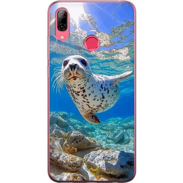 Huawei Y7 (2019) Genomskinligt Skal Säl Hav Simmande Djurmotiv Natur Vattenmotiv Blå Design Marint Tema Populärt Motiv Djurliv