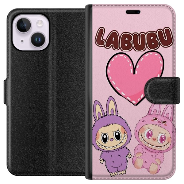 Apple iPhone 15 Plus Lompakkokotelo Labubu Pink Monster