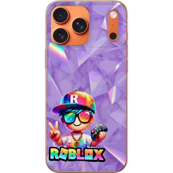 Kompatibel Mobilcover til Apple iPhone 18 Pro Max Farverig gamerfigur med spilcontroller, solbriller og regnbuedetaljer lilla