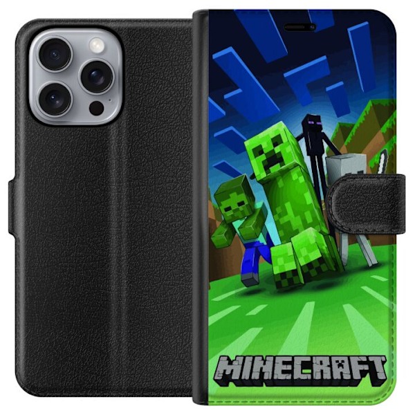 Apple iPhone 16 Pro Max Tegnebogsetui Minecraft Creeper mobilskal i klassisk grön pixelstil