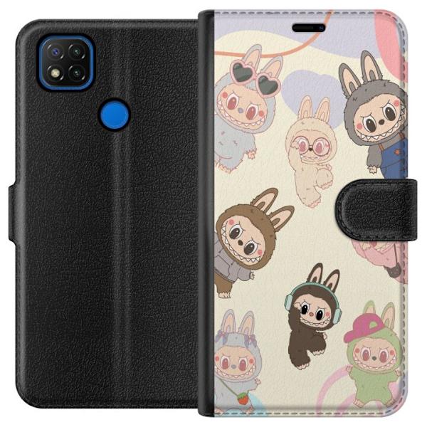 Xiaomi Redmi 9C Plånboksfodral Labubu Pop Mart Kollektion Motiv Figur Samling Design Populärt Art Toy Pop Mart Kreativ Grafiskt