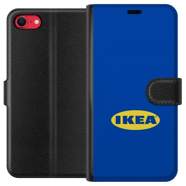 Kompatibel Tegnebogsetui til Apple iPhone 7 Blå baggrund med gul IKEA-logo i minimalistisk grafisk design blå
