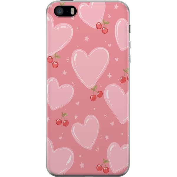 Kompatibelt Mobildeksel til Apple iPhone 5s Rosa mønster med store hjerter, røde kirsebær og små stjerner rosa