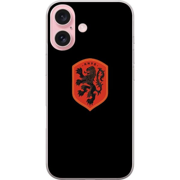 Kompatibel Mobilcover til Apple iPhone 16 Orange skjold med sort heraldisk løve mod sort baggrund sort
