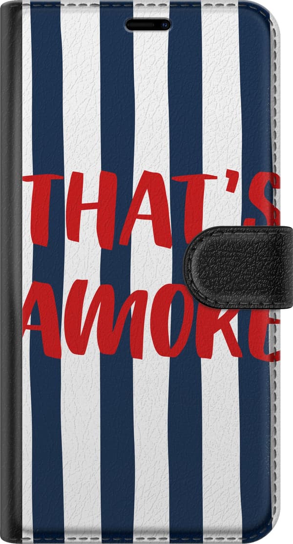 Kompatibel Tegnebogsetui til OnePlus Nord CE4 Lite Rød That's Amore-tekst over mørkeblå og hvide lodrette striber blå