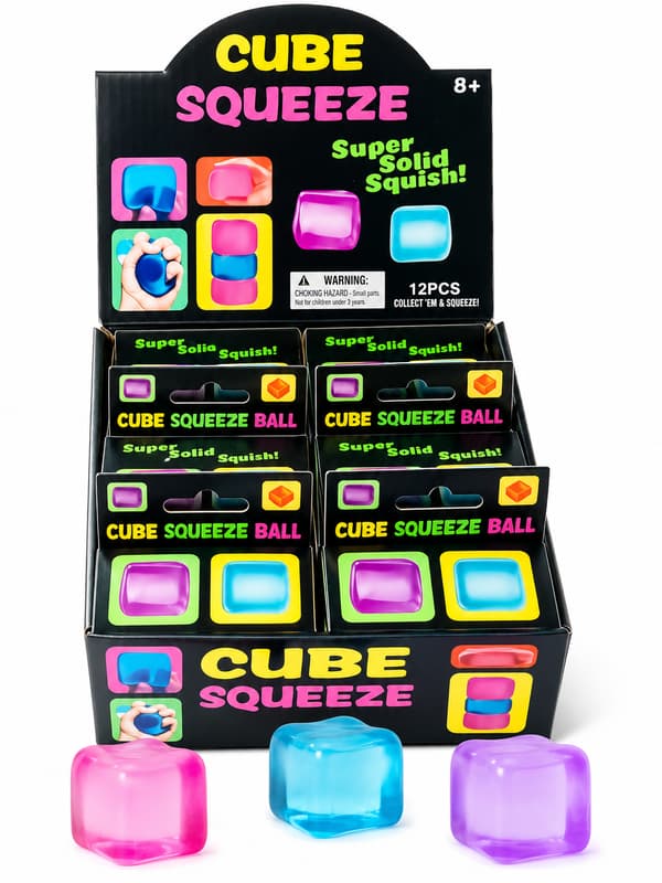 CoolCube Squeeze Squishy – Blød Stresskube, Stressbold & Fidget Toy i Tilfældig Farve
