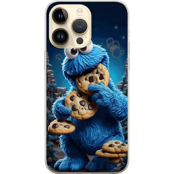 Kompatibelt Mobildeksel til Apple iPhone 14 Pro Max Sjokolademonsteret som spiser sjokoladekaker i en leken animert stil blå