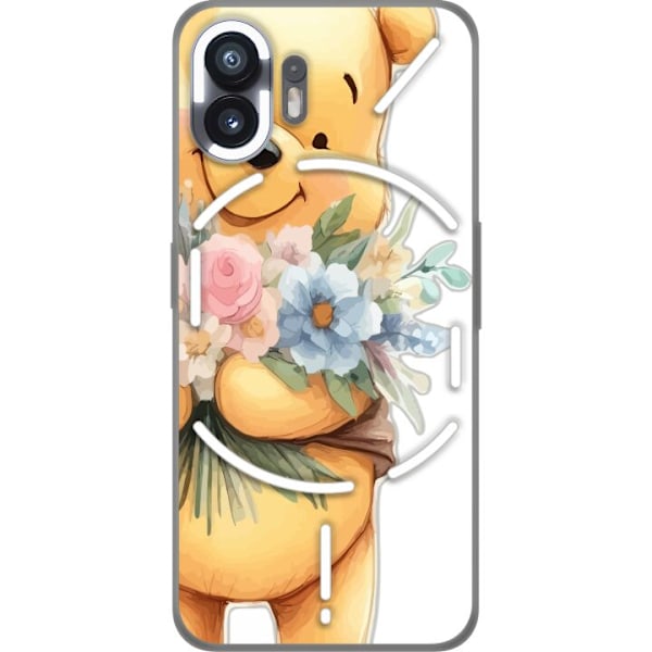 Nothing Phone (2) Gennemsigtig cover Nalle Puh med blomster - klassisk børnefavorit i en blomstrende forårs miljø